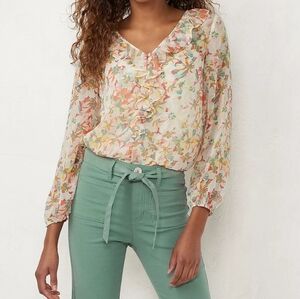 LC Lauren Conrad size Large Spring Floral Long Sleeve Blouse Cami Layered